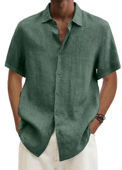 Camisa de manga corta de algodón y lino para hombre - Lunari