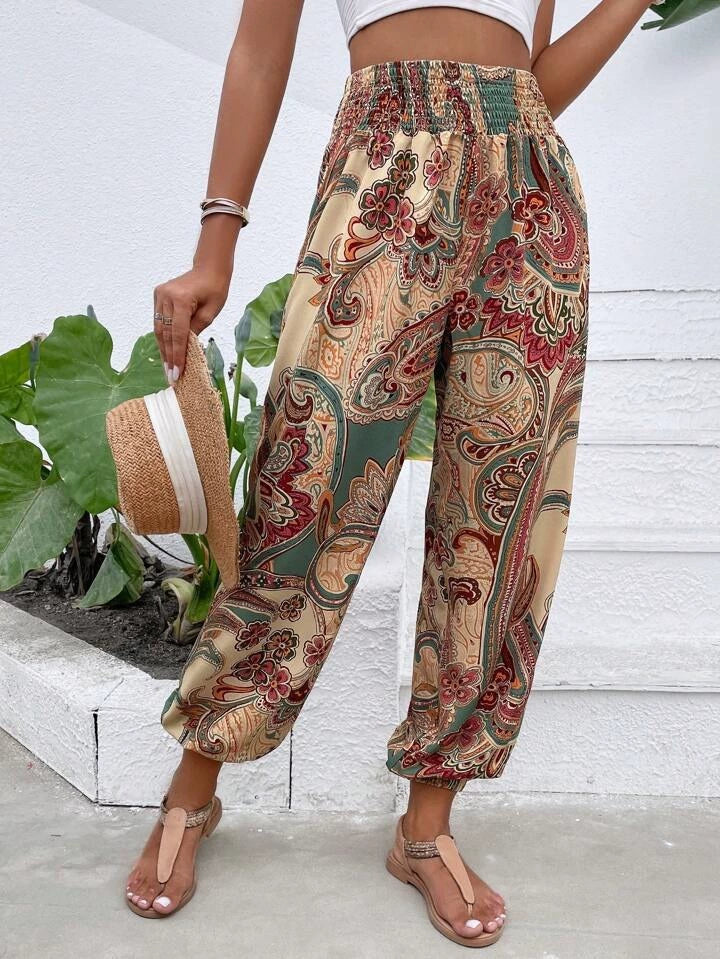 Pantalones harén con estampado de elefante bohemio, corte holgado