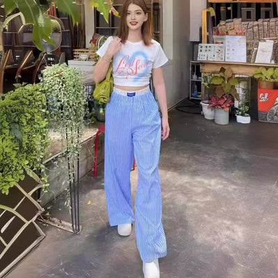 Gabrielle - Pantalon large à rayures verticales