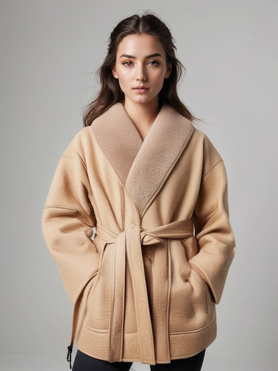 Elegante giacca invernale in pelle con fodera in pelliccia per le donne