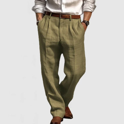 Pantalon décontracté coupe droite en coton et lin pour homme - Adriano
