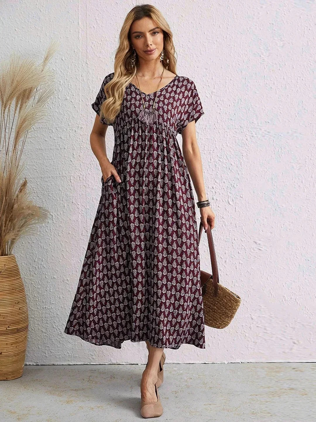 Aganietta - Nuovo abito vintage con scollo a V in lino e cotone