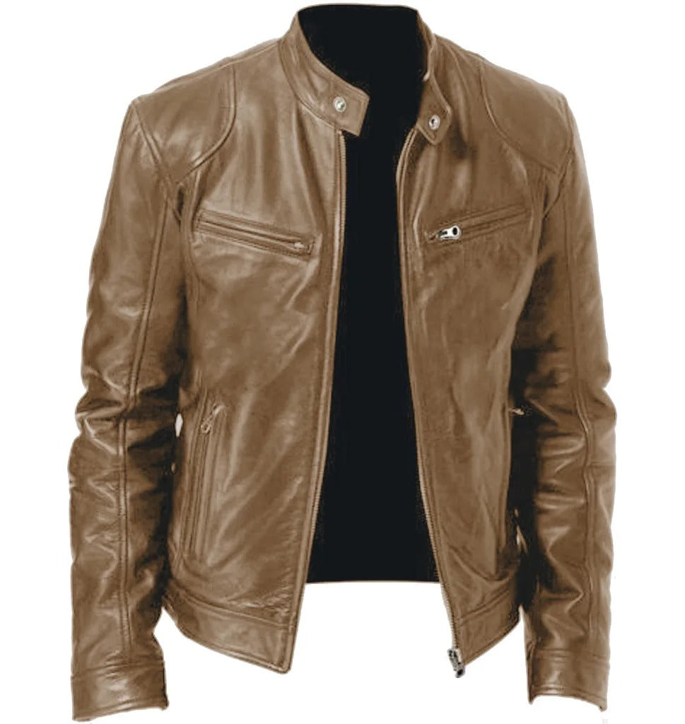 Chaqueta de brodie de cuero Pu-pi con collar elevado