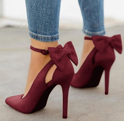 Tacones altos de moda para mujer, con tiras de lazo y puntas puntiagudas.