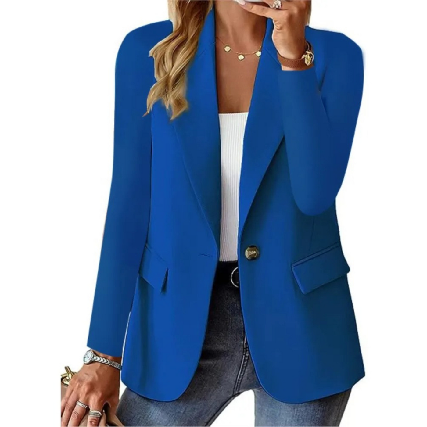 Blazer casual da donna a maniche lunghe con fibbia e tasca sottile