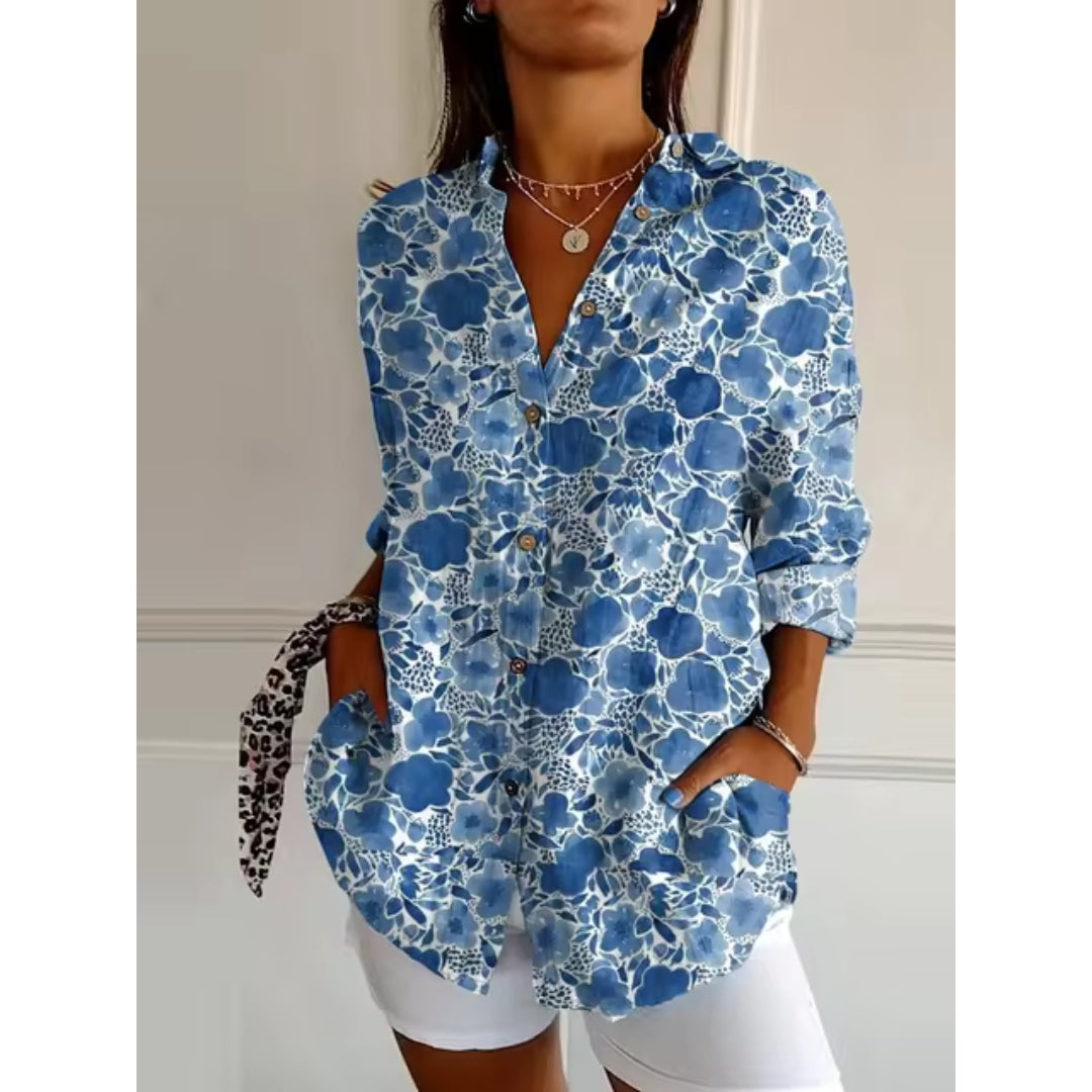 Blusa floral con botones para mujeres