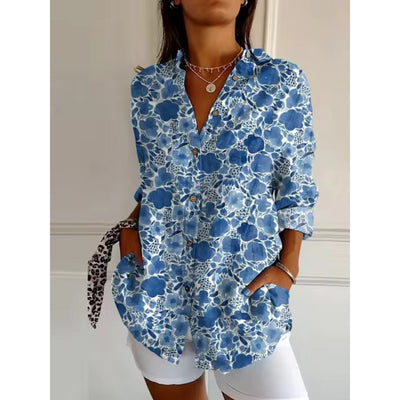 Blusa floral con botones para mujeres