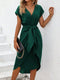 Abigail - abito verde fresco e semplice con scollatura a V
