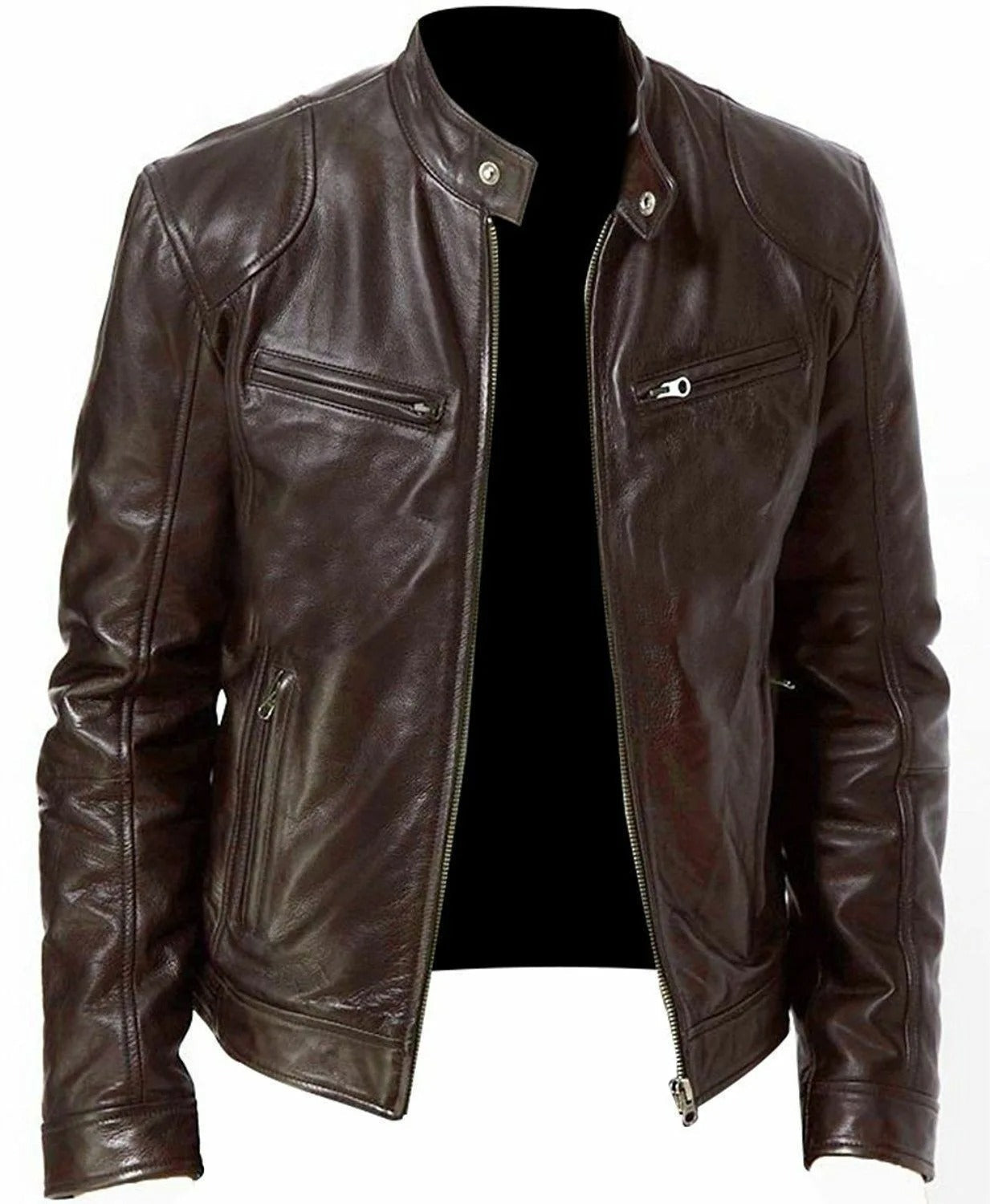 Chaqueta de brodie de cuero Pu-pi con collar elevado