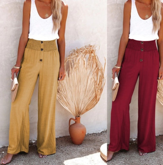 Carly - Pantalon taille haute, jambes larges et manches longues