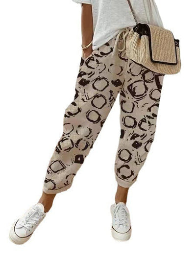 Sandra - Pantalon décontracté en coton et lin imprimé