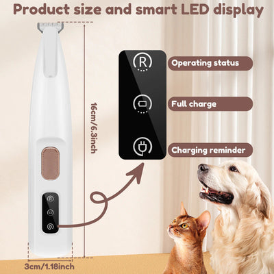 Trimmer impermeabile per cani e gatti con luce LED e ampia lama in acciaio inox