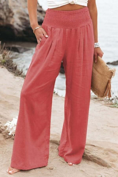 Pantalon en lin Breezeflow pour femme, taille élastique, jambes larges, été 2025