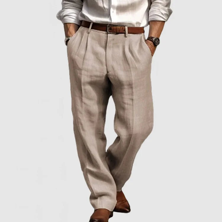 Pantalon décontracté coupe droite en coton et lin pour homme - Adriano