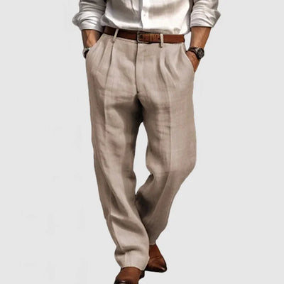 Pantalon décontracté coupe droite en coton et lin pour homme - Adriano