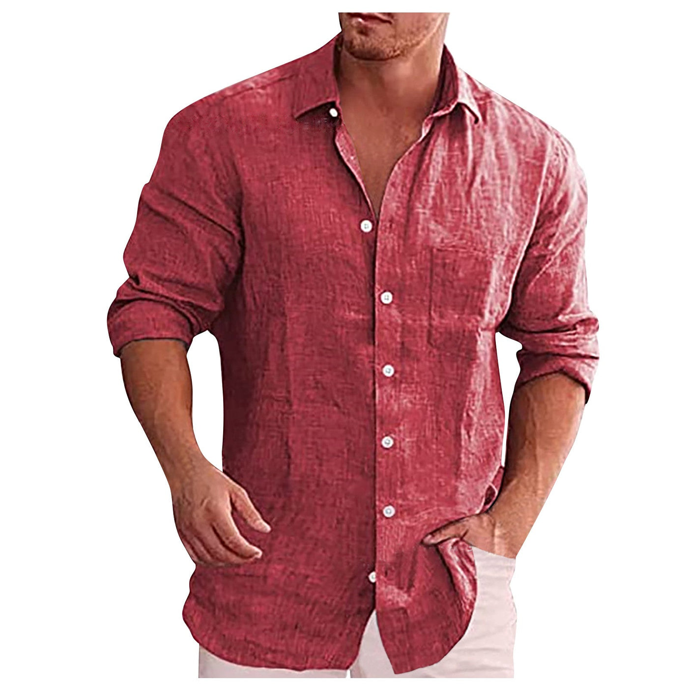 Camisa de lino de hombre con cuello vuelto