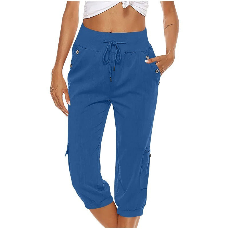 Juliet - Pantalon court en coton et lin avec poches cargo