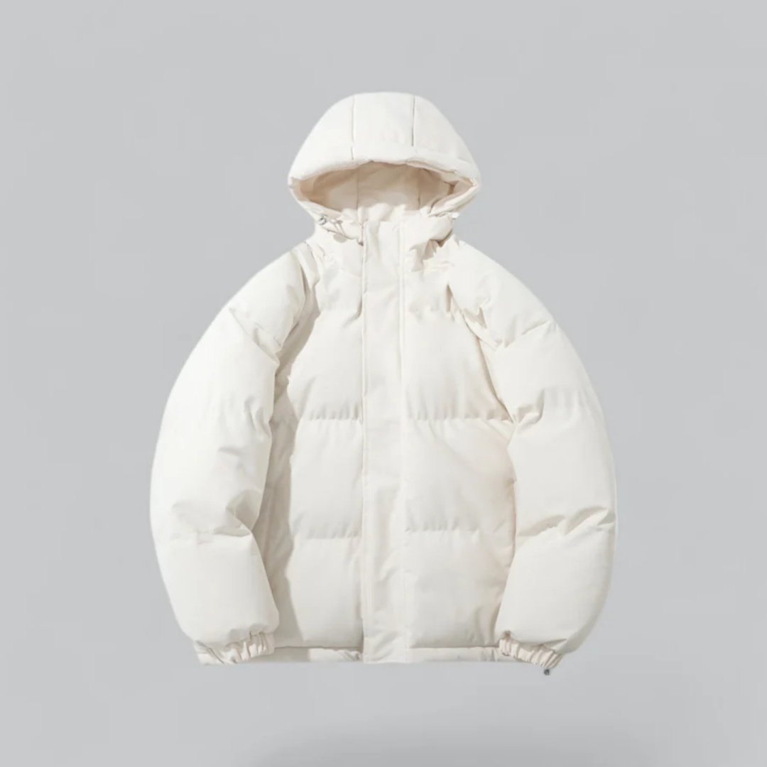 Chaqueta corta unisex con capucha y cierre de cremallera.