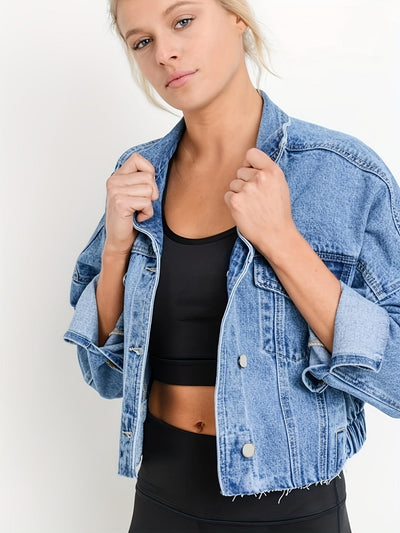 Chaqueta de mezclilla azul con cuello de revers