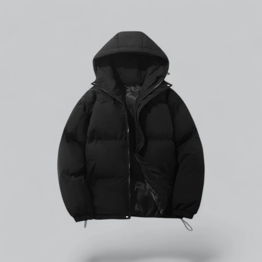 Chaqueta corta unisex con capucha y cierre de cremallera.