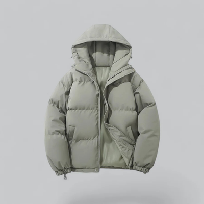 Chaqueta corta unisex con capucha y cierre de cremallera.