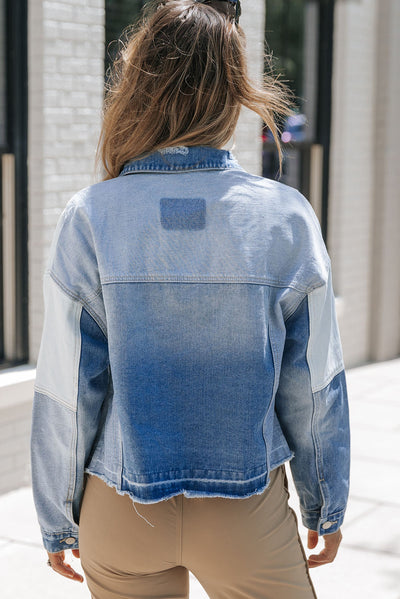 Chaqueta de mezclilla con mosaicos y borde incautado - Mujer