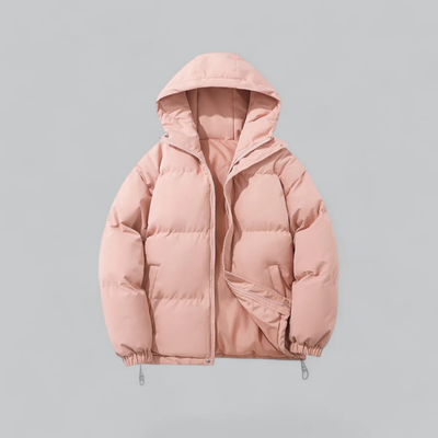 Chaqueta corta unisex con capucha y cierre de cremallera.
