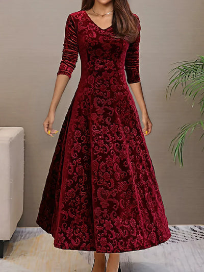 Vestido de terciopelo con escote en V para mujer: ideal para primavera/verano
