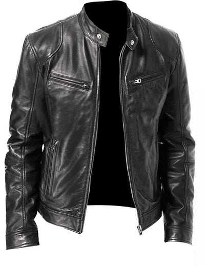 Chaqueta de brodie de cuero Pu-pi con collar elevado
