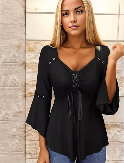 Top noir lisse avec col en V