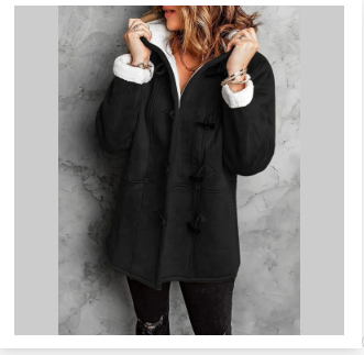 Cappotto invernale da donna con alamari, cappuccio e fodera calda