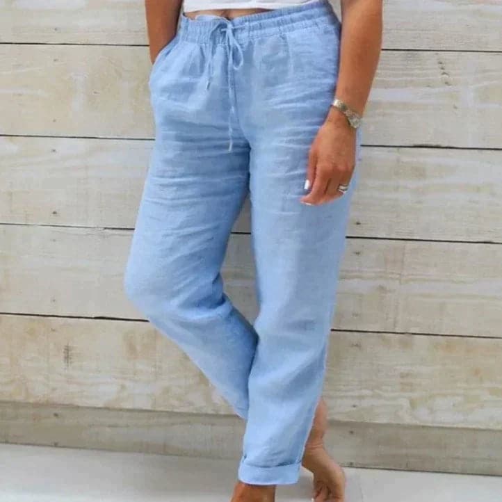 Pantalones de algodón cómodos de verano con cintura elástica. 