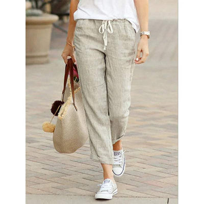 Pantaloni donna casual lino corti coulisse traspiranti