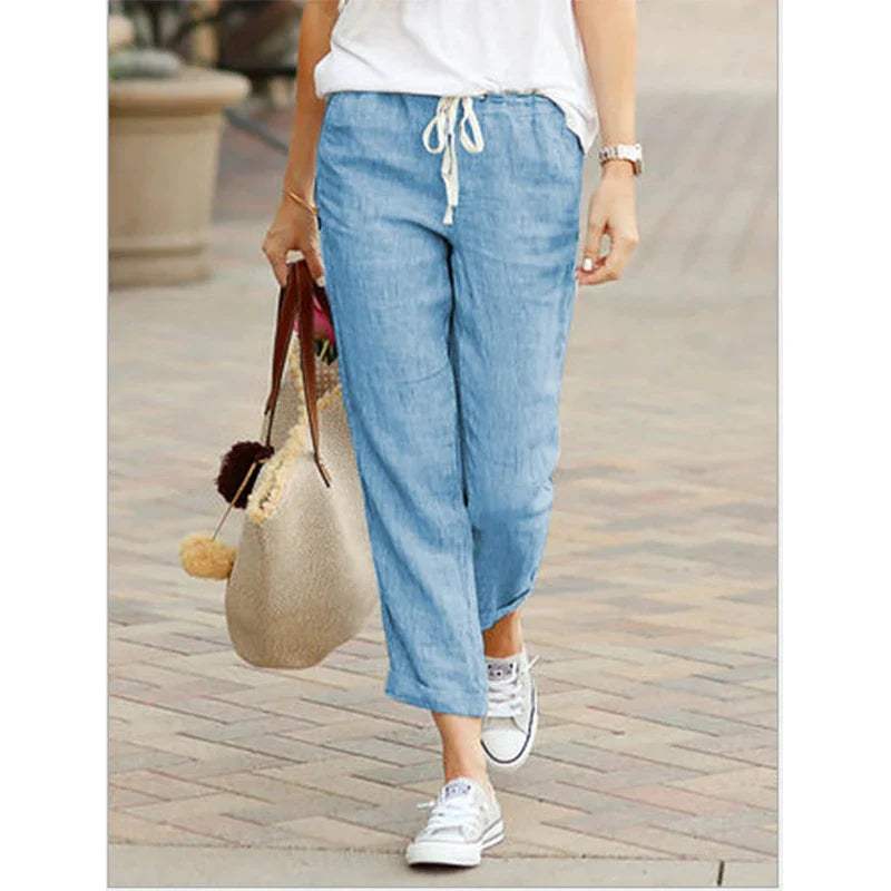 Pantaloni donna casual lino corti coulisse traspiranti