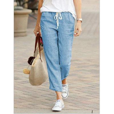 Pantaloni donna casual lino corti coulisse traspiranti