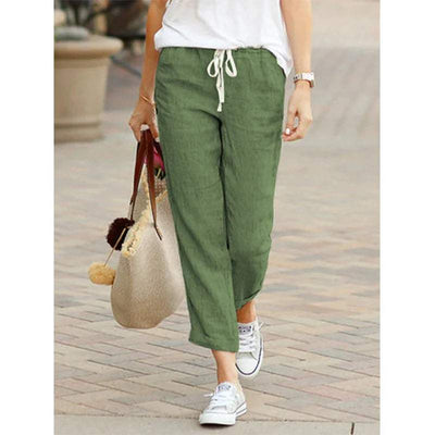 Pantaloni donna casual lino corti coulisse traspiranti