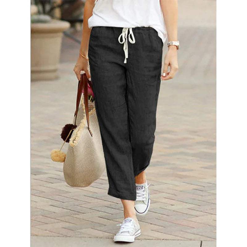 Pantaloni donna casual lino corti coulisse traspiranti