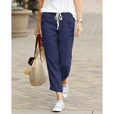Pantaloni donna casual lino corti coulisse traspiranti