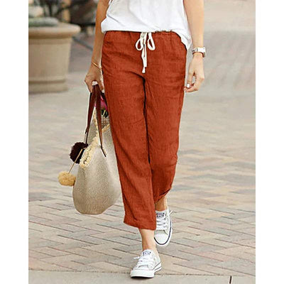 Pantaloni donna casual lino corti coulisse traspiranti