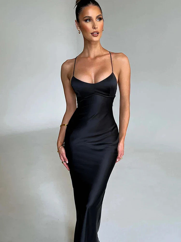 Abito elegante in raso con spalline | Raso | Sensuale e glamour