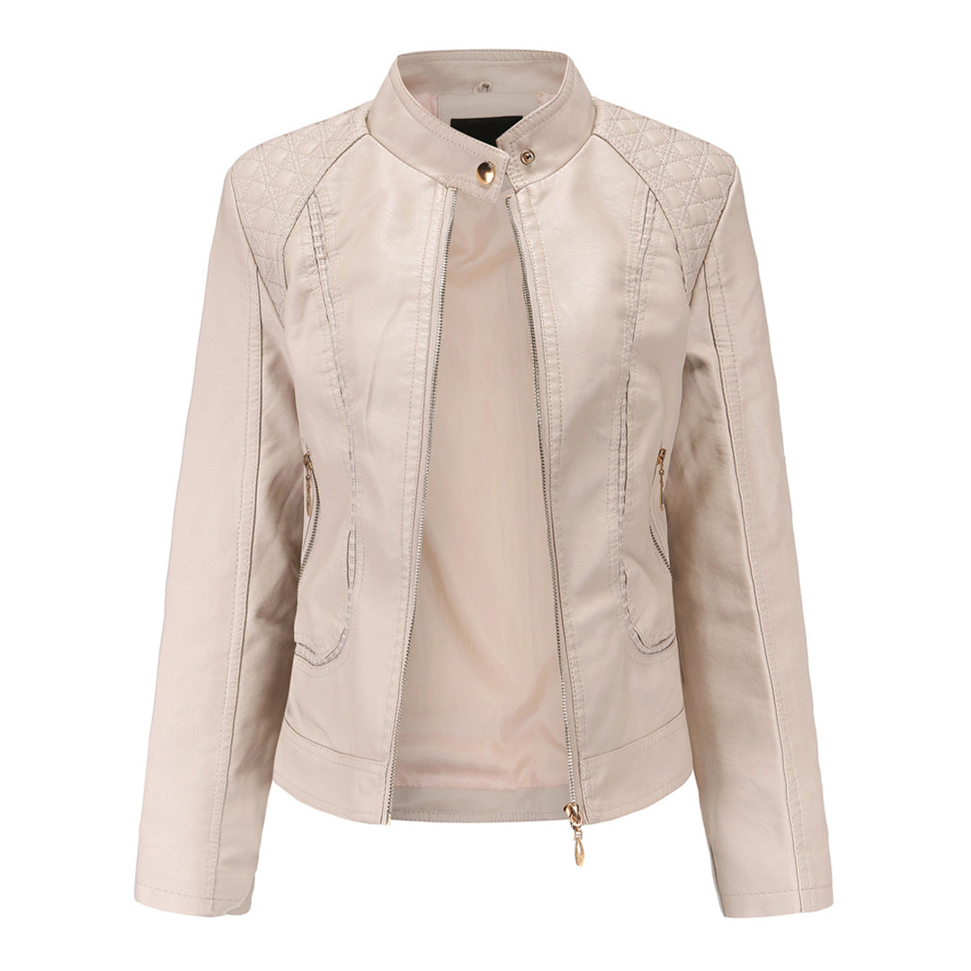 Veste en cuir PU avec cou féminin élevé