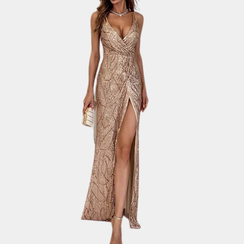 Vestido largo Mathilde Elegante: vestido largo hasta el suelo con tirantes finos 