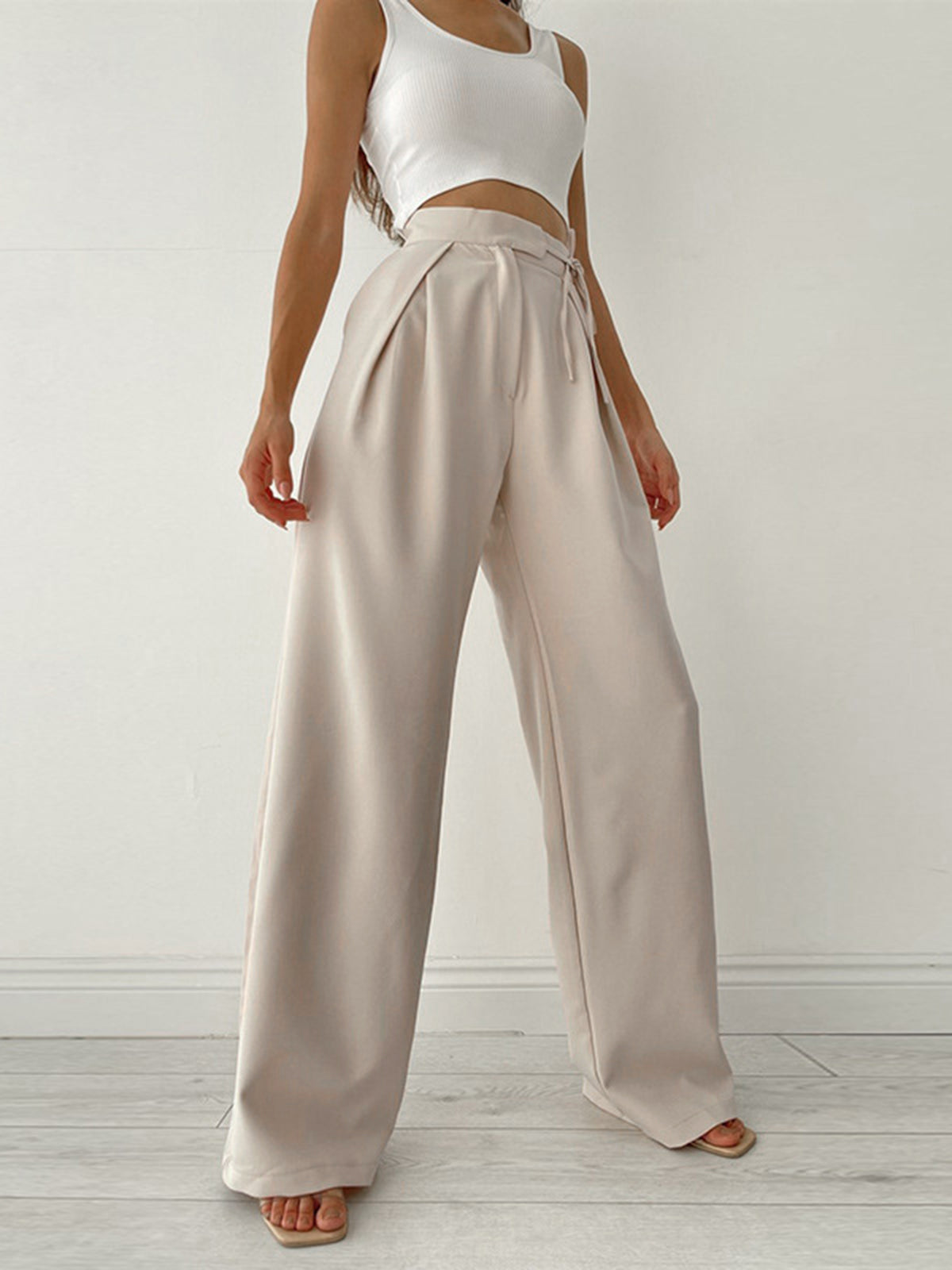 Pantalon large taille haute élégant et fluide