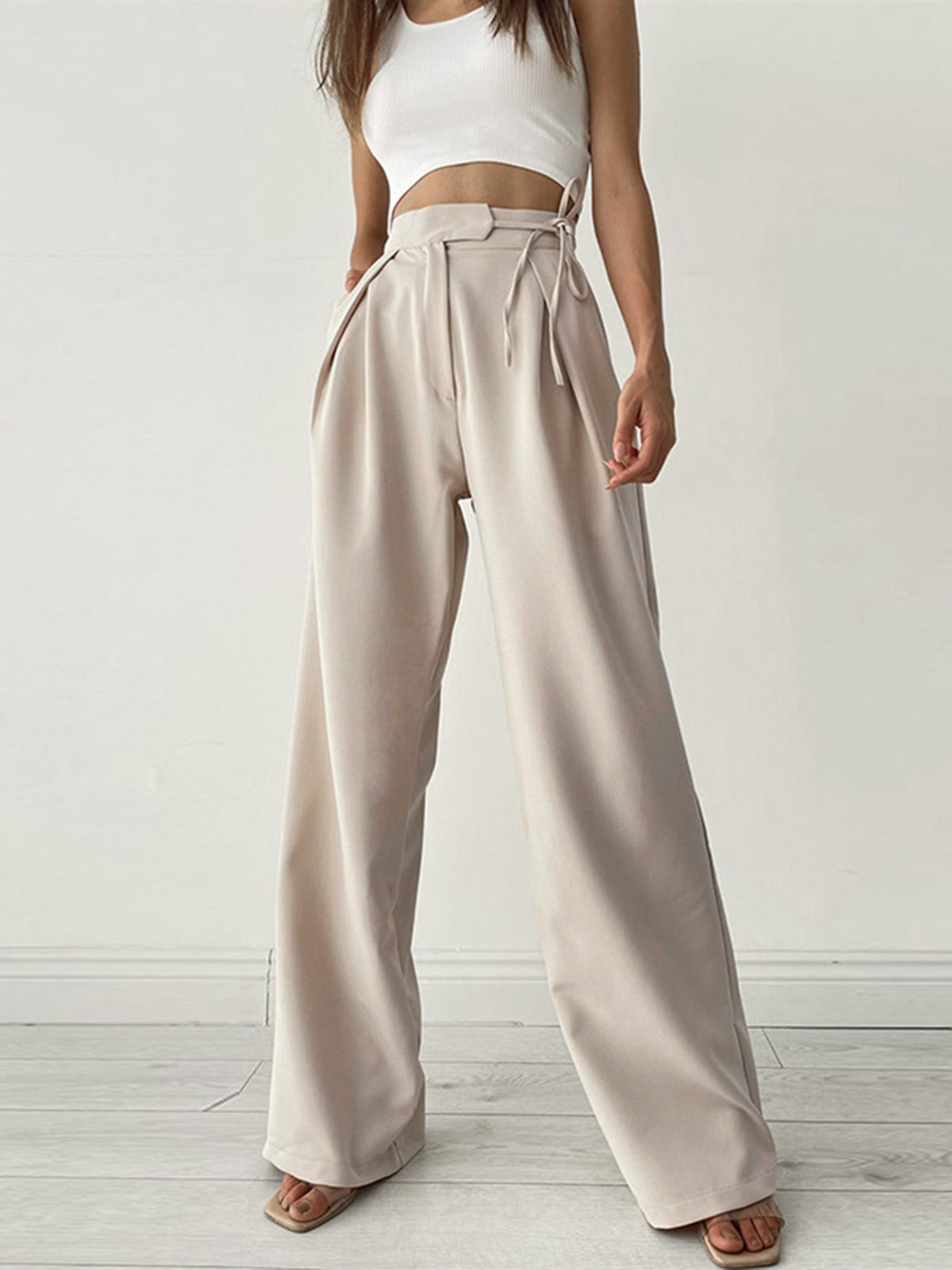 Pantalon large taille haute élégant et fluide