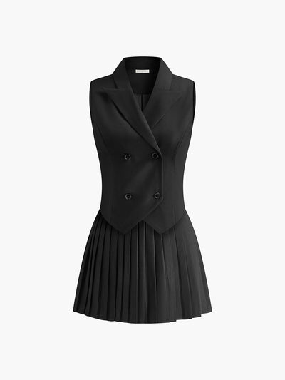 Robe blazer sans manches | design plissé | élégance classique
