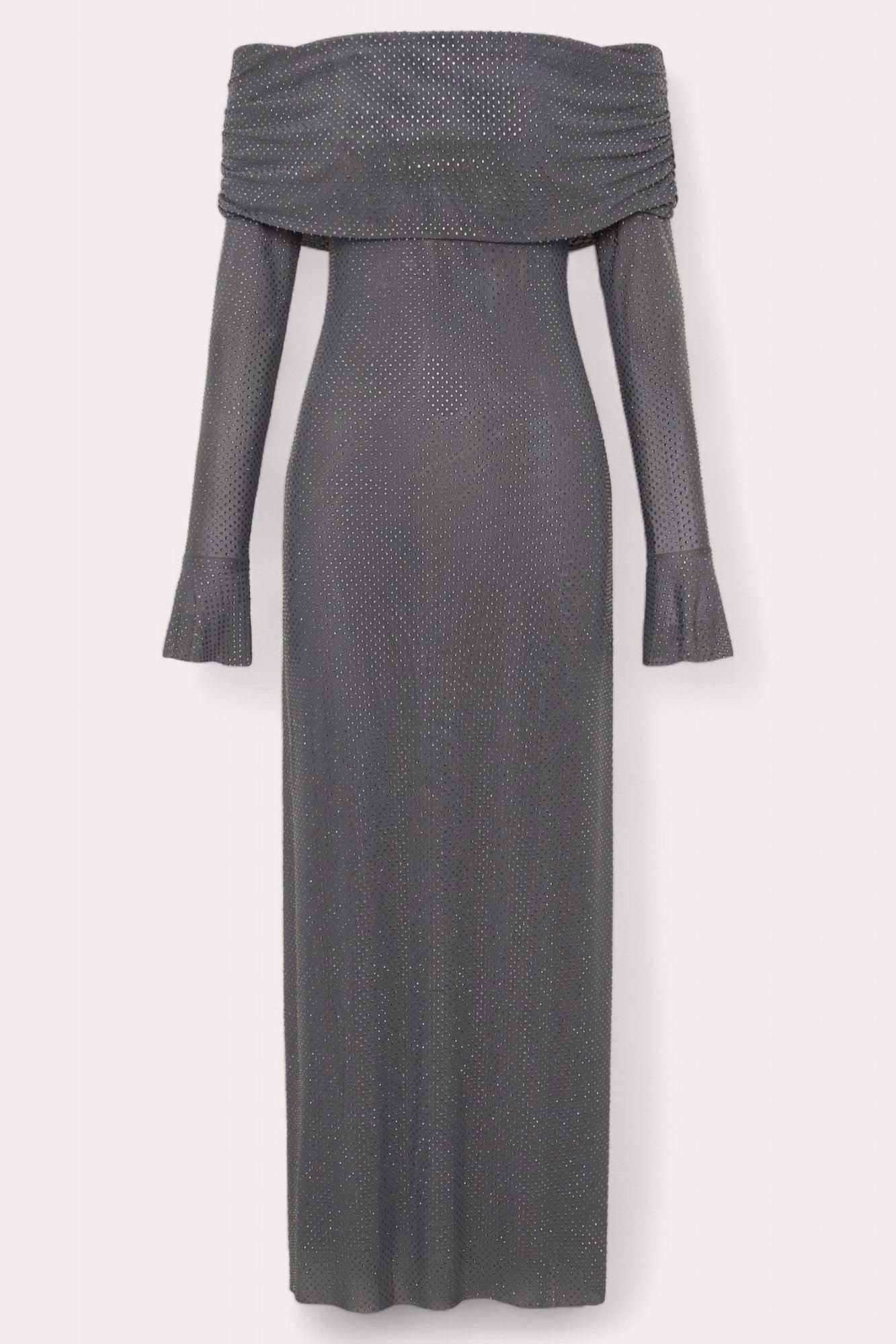Vestido largo de poliéster con hombros anchos para mujer, ideal para bodas.