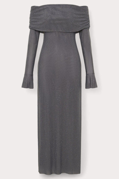 Vestido largo de poliéster con hombros anchos para mujer, ideal para bodas.