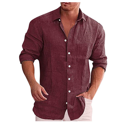 Camisa de lino de hombre con cuello vuelto
