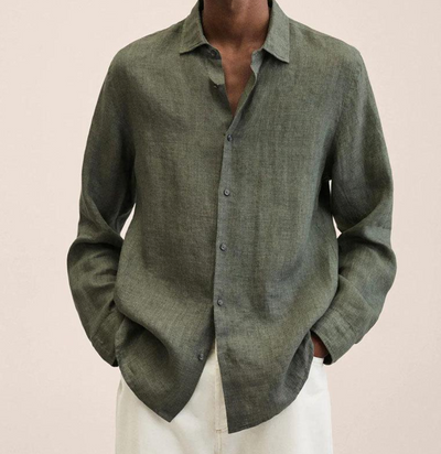 True - Camisa de mezcla de lino con corte entallado