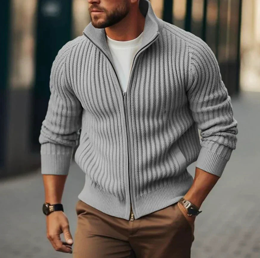 Cardigan termico classico a zip intera da uomo in maglia